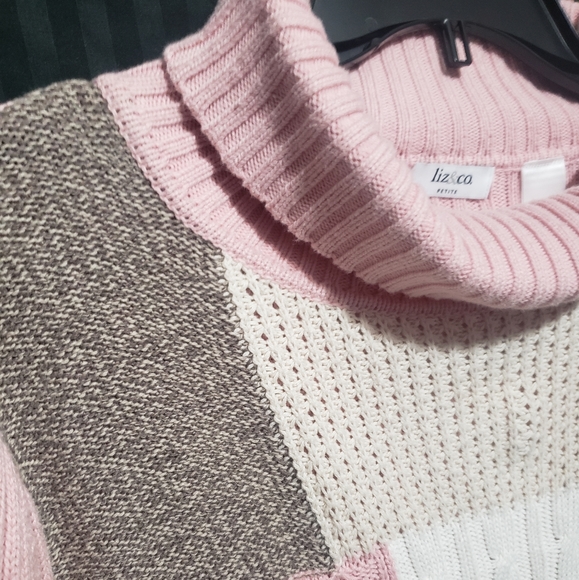 Liz & Co Pink Patchwork Cable Knit Sweater XL Petite - Picture 3 of 6